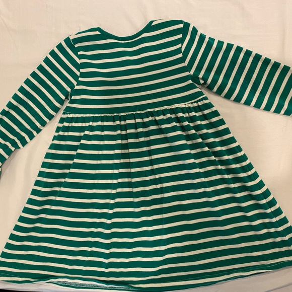 Trotter St. Kids - size 4, long sleeve, green/white stripe dress, ruffle pockets - Picture 2 of 3